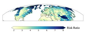 Map of projected risk of rainfall extremes