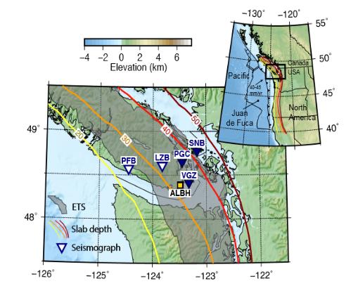 The study region in the forearc of the Cascadia subduction zone