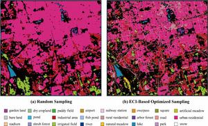 Comparison of segmentation results between sample 3 random sampling and ECI optimized sampling method (image resolution is 4 meters)