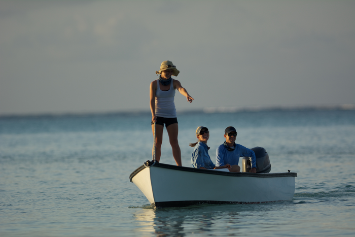 Chantel Elston searching for stingrays in St Joseph Atoll.