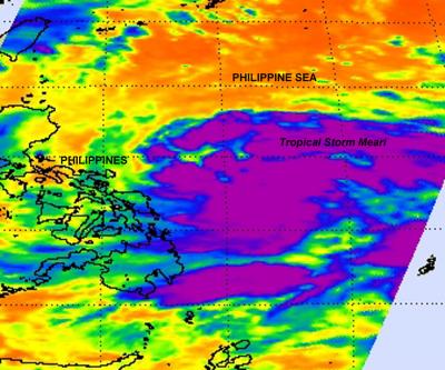 NASA Infrared Tropical Storm Meari's Cold Thunderstorm Cloud Tops