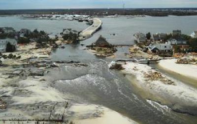 Coastal Region with Collapsed Highways and Houses Damaged by Hurricane Sandy