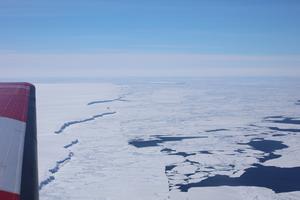 An aerial view of the Denman Glacier ice tongue in East Antarctica