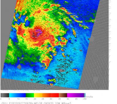 QuikScat Measures Melor's Winds from Space