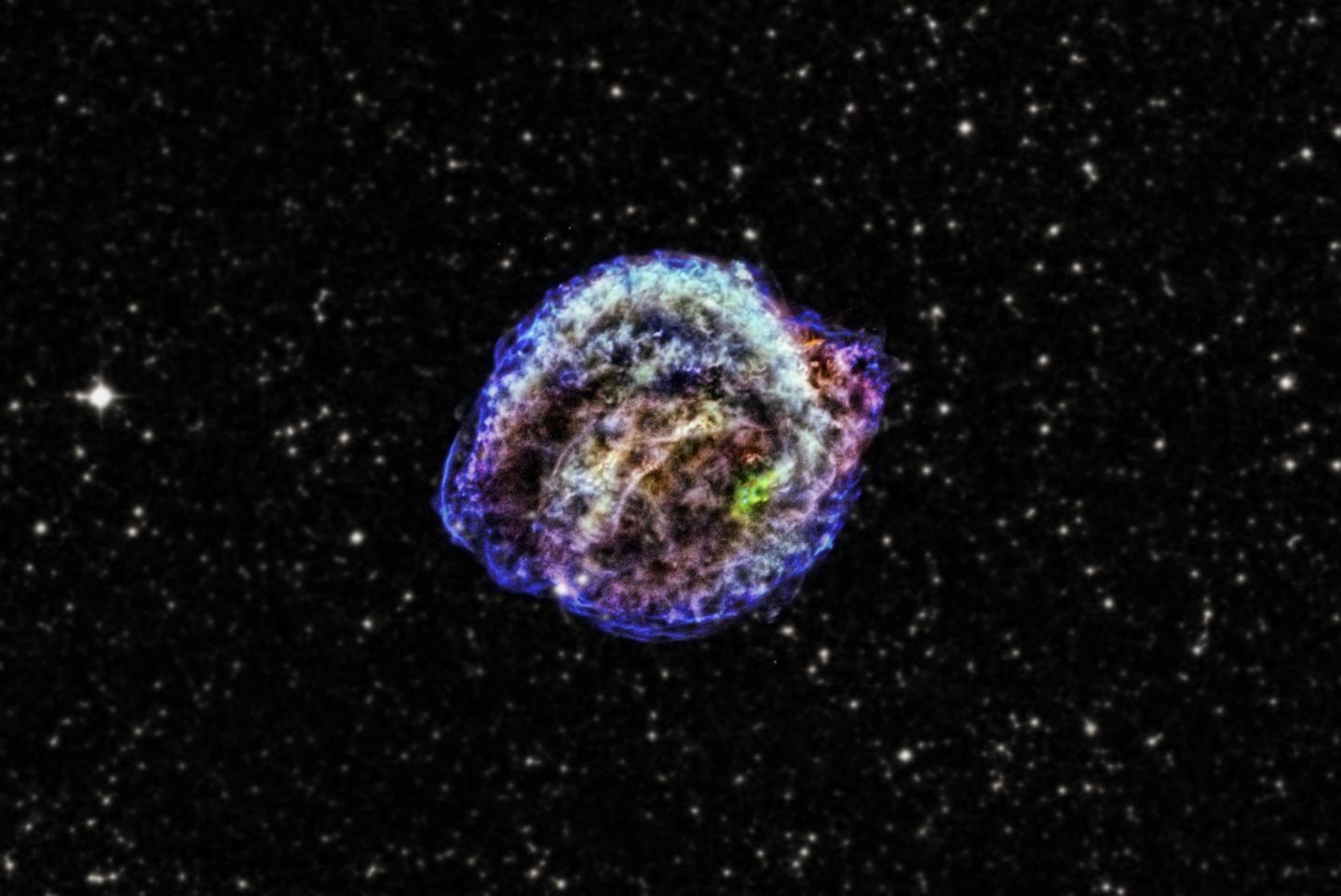 Composite X-ray and optical image of the remnant of Kepler's supernova.