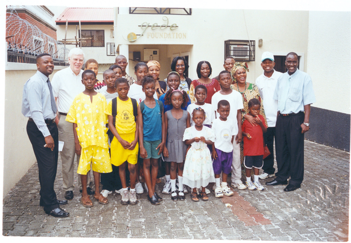 Dr. Stephen J. O'Brien with orphans in Botswana