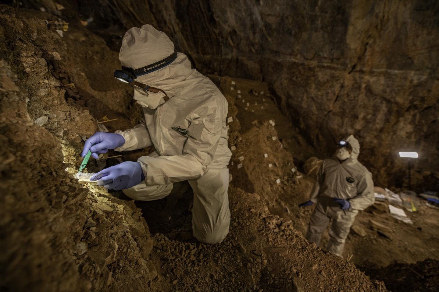 Scientists working in Chiquihuite Cave in Mexico