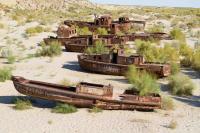 Ship graveyard in a desert around Moynaq, the Aral Sea, Uzbekistan