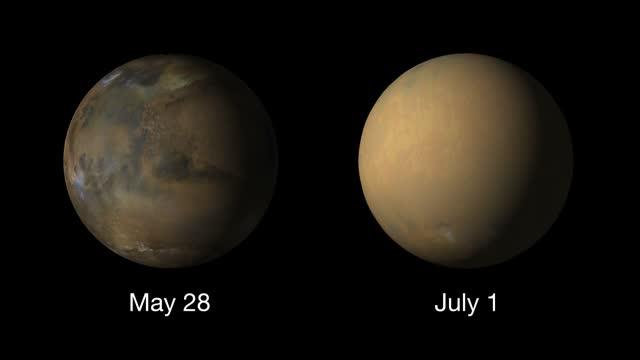 Side-by-side movies show how the 2018 global dust storm enveloped the Red Planet