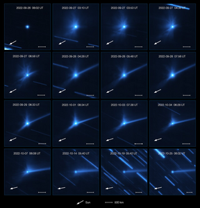 Evolution of the cloud of debris around Dimorphos and Didymos after the DART impact