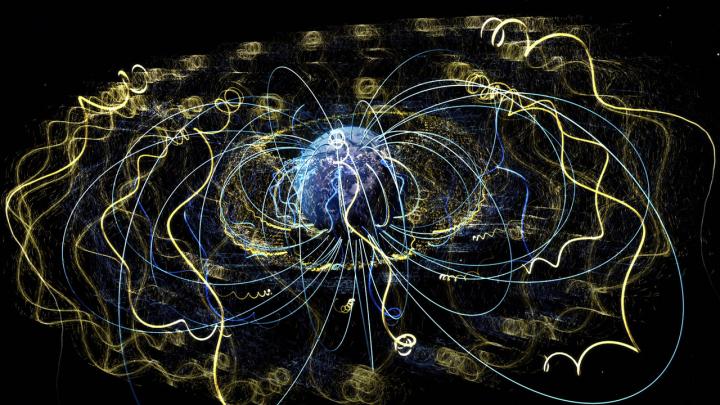Illustration of Magnetic Field Lines and Trapped Energetic Particles in Near-Earth Space