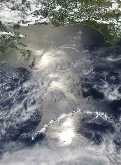 NASA Visible Image of Sunglint on Gulf Oil Spill