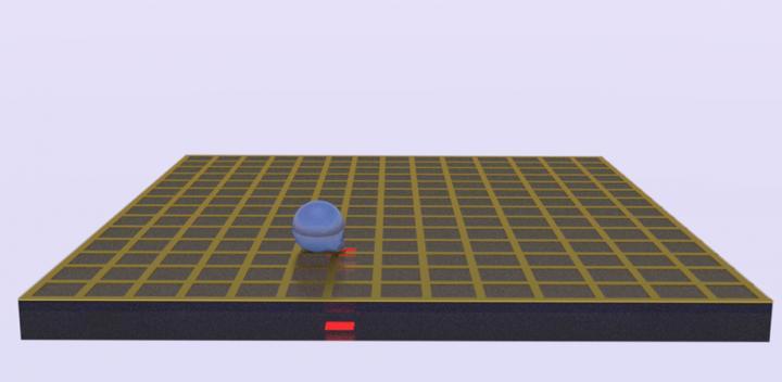 Schematic of the co-planar light-actuated optoelectrowetting microfluidic device that features an integrated metal mesh grid