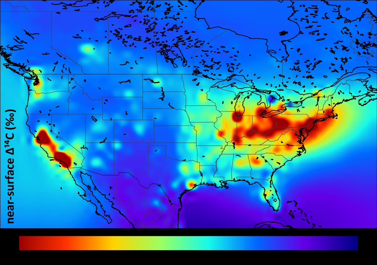 Areas Depleted of 14C Over North America for Summer 2010