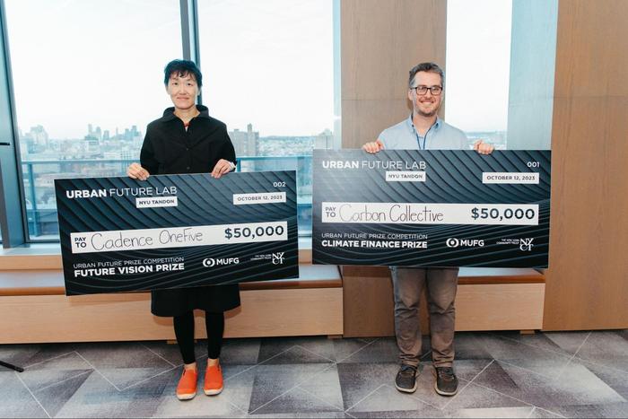 Urban Future Prize Competition 2023 Winners: Bomee Jung, Co-Founder and CEO of Cadence OneFive and Zach Stein, Co-Founder of Carbon Collective