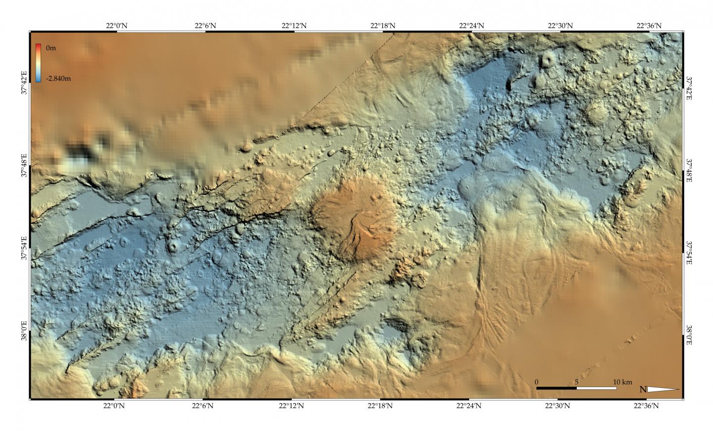 Bathymetric chart of a part of the Red Sea.