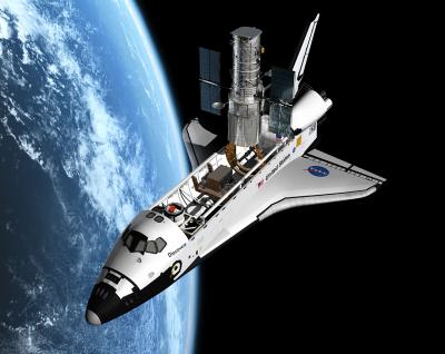 Artist's View of the Shuttle Servicing Mission to Hubble Space Telescope