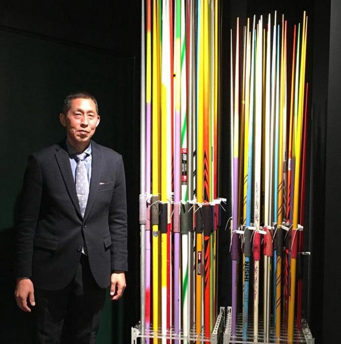 Maeda with javelins displayed at the exhibition