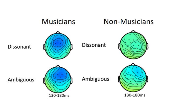 Topographic Map of How the Brain Reacts in Musicians and Non-Musicians