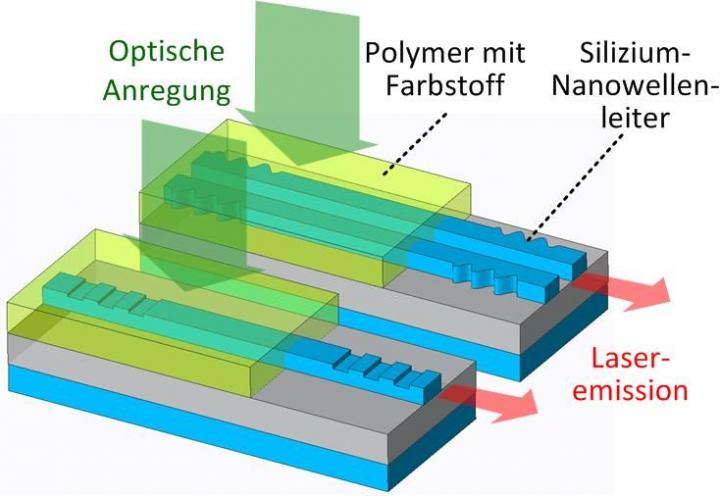 Organic Laser on a Silicon Photonic Chip: Optical Excitation from Above Generates Laser Light in the