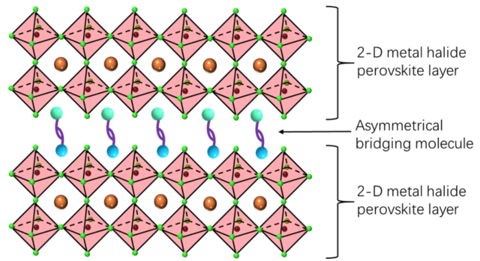 Dion-Jacobson phase structure perovskite with asymmetrical bridging molecules