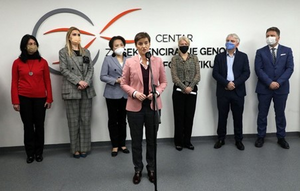 Serbian Prime Minister Ana Brnabic speaks at the opening of the Center in Dec 2021