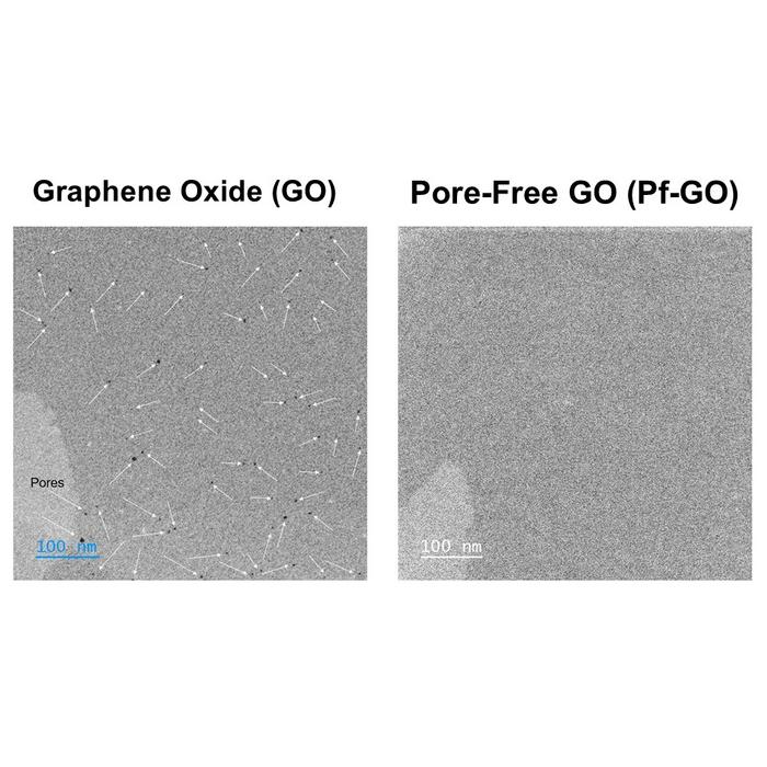 Comparative Scanning Transmission Electron Microscope Images of Graphene Oxide (GO) and Pore-Free Graphene Oxide (Pf-GO)