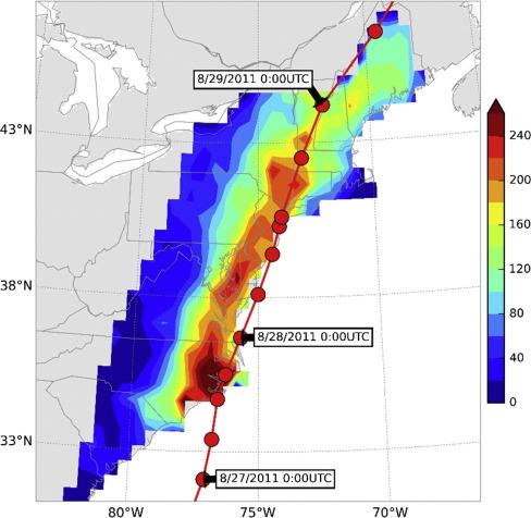 Rainfall from Hurricane Irene