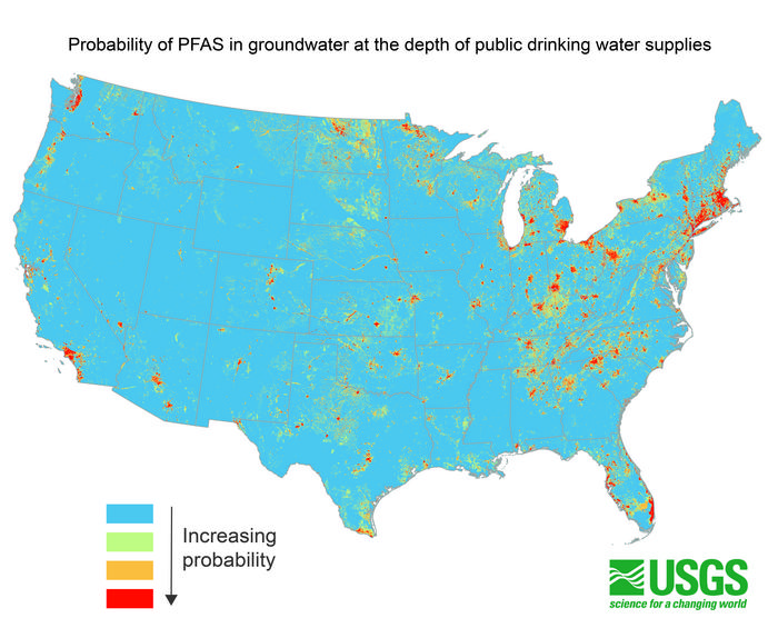 Probability for PFAS in groundwater at the depth of public drinking water supply