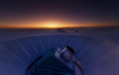The Sun Sets Behind BICEP2 and the South Pole Telescope