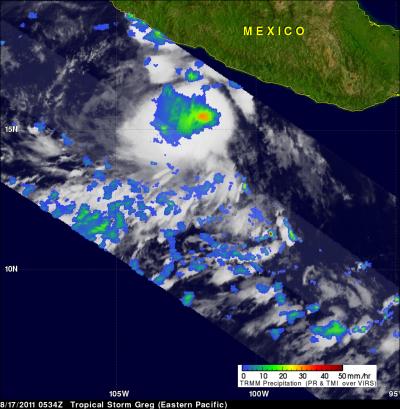 NASA TRMM Satellite Sees Rainfall Rates in Greg