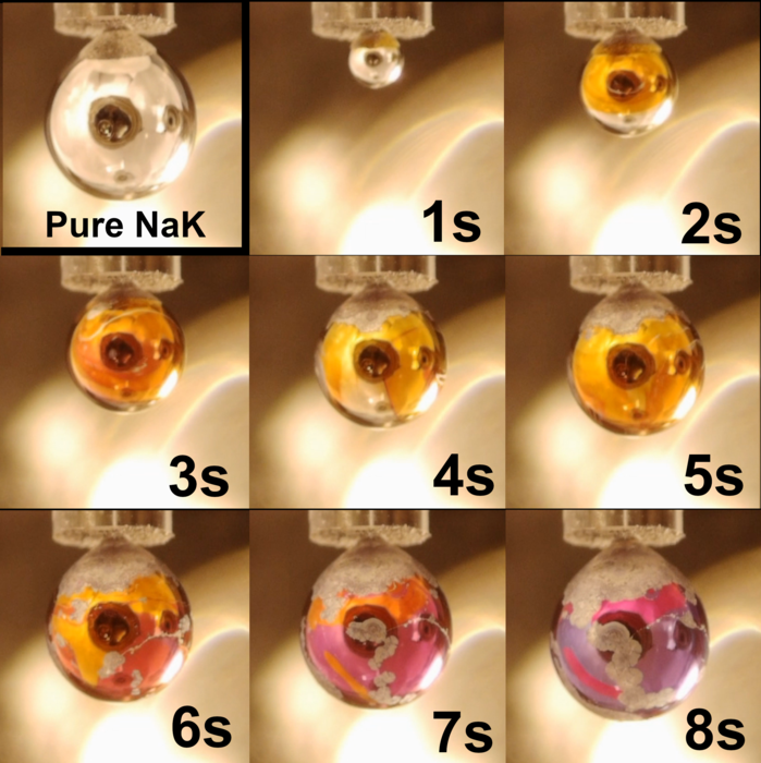 Evolution of the sodium-potassium alloy drop exposed to the action of the water vapor