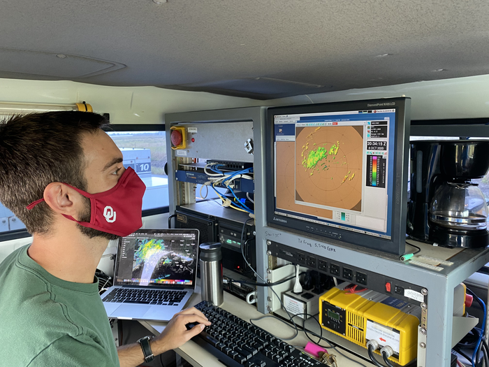 OU graduate student Addison Alford is operating the radar.