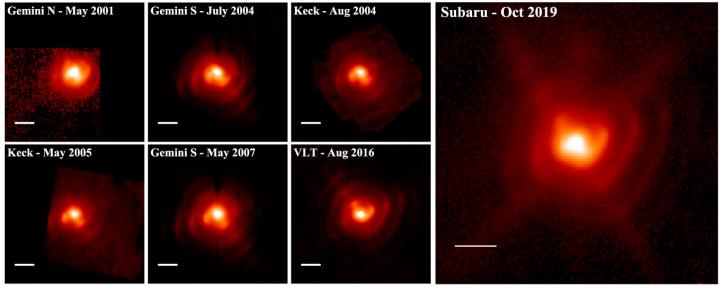 2001年から2019年にかけて捉えられた連星系「WR 112」の中間赤&