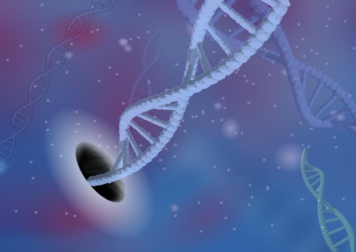 Artist's impression of DNA polymer transport through a nanopore