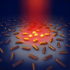 The illustration shows how the gold nanorods heat up when illuminated with NIR light