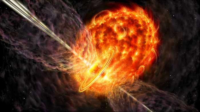 Artist's impression of a pair of stars at the start of a common envelope phase