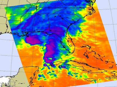 NASA Infrared Image of Ida's Cold Clouds Spreading Out