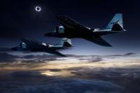 Composite Image of Solar Eclipse and WB-57F Research Aircraft
