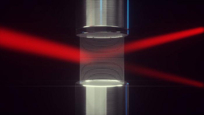 Visualisation of laserlight deflected by air.