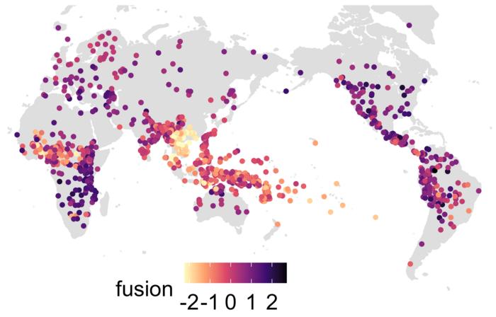 Global distribution of grammatical complexity