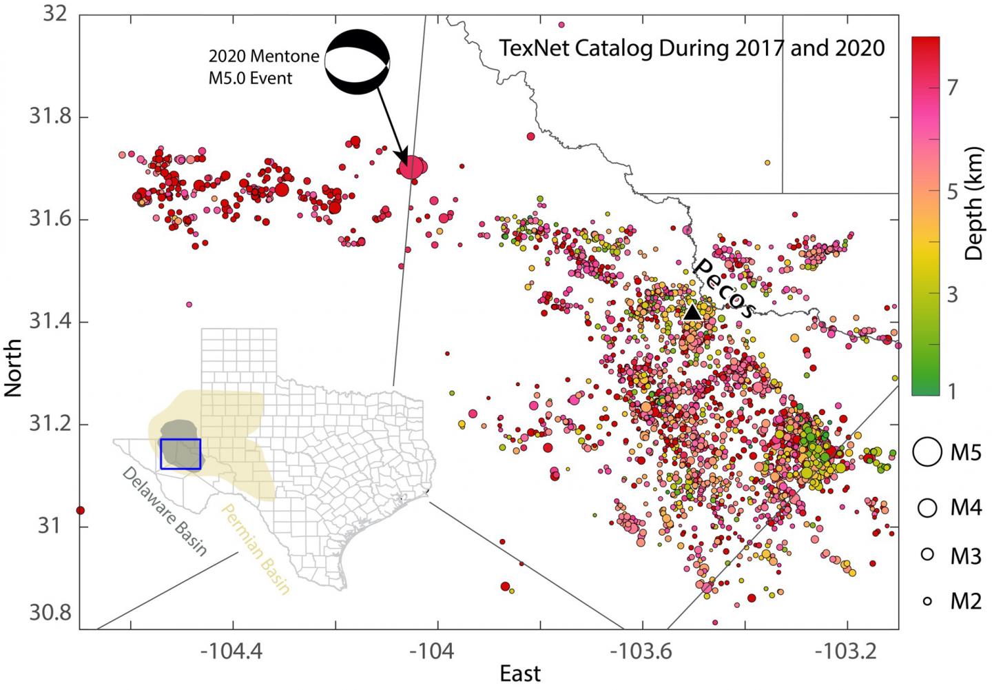 Earthquake distribution in the Delaware Basin