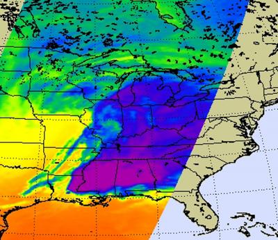 NASA Infrared AIRS Image of Big Storm Cloud Temperatures