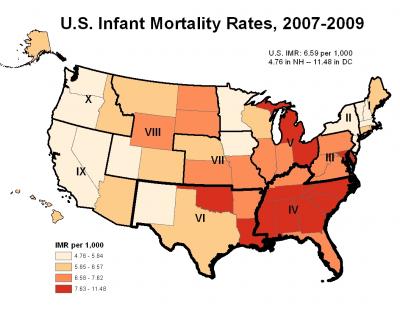 Infant Mortality Rate by State, 2007-2009