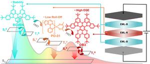 Figure | Schematic illustrations of Device strategy for sandwich structure B-R-B WOLED.