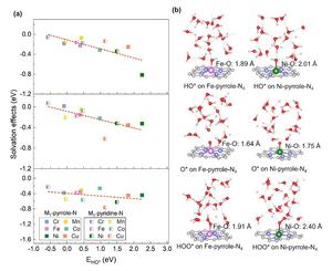 Analyses of solvation effects on the adsorption energies of HO, O, and HOO