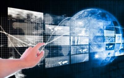 Hand Touching a Screen that Displays Different Images