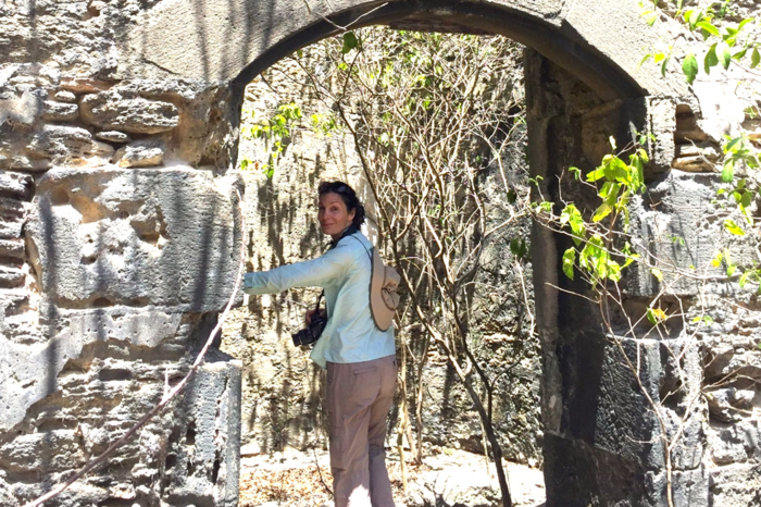 Giovas at the historic ruins in the Caribbean.