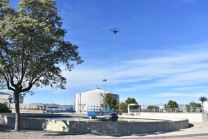 An electronic nose on a drone collecting air for odor measurement