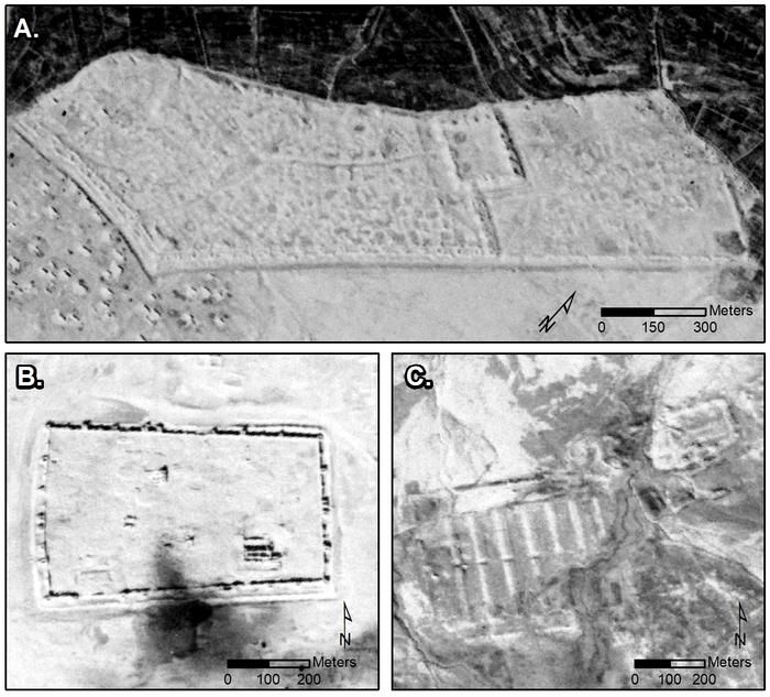 CORONA images showing major sites: A) Sura; B) Resafa; and C) Ain Sinu.
